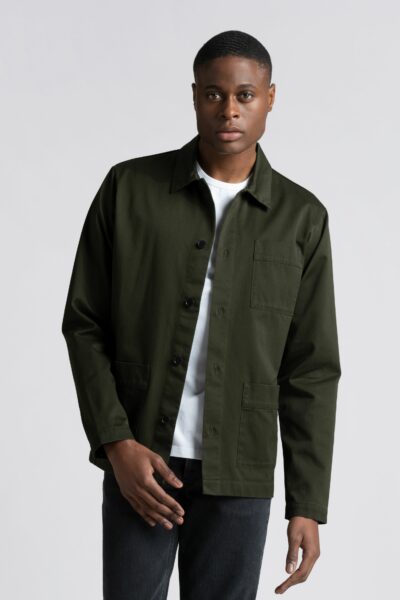 image of a man wearing a dark green overshirt chore coat