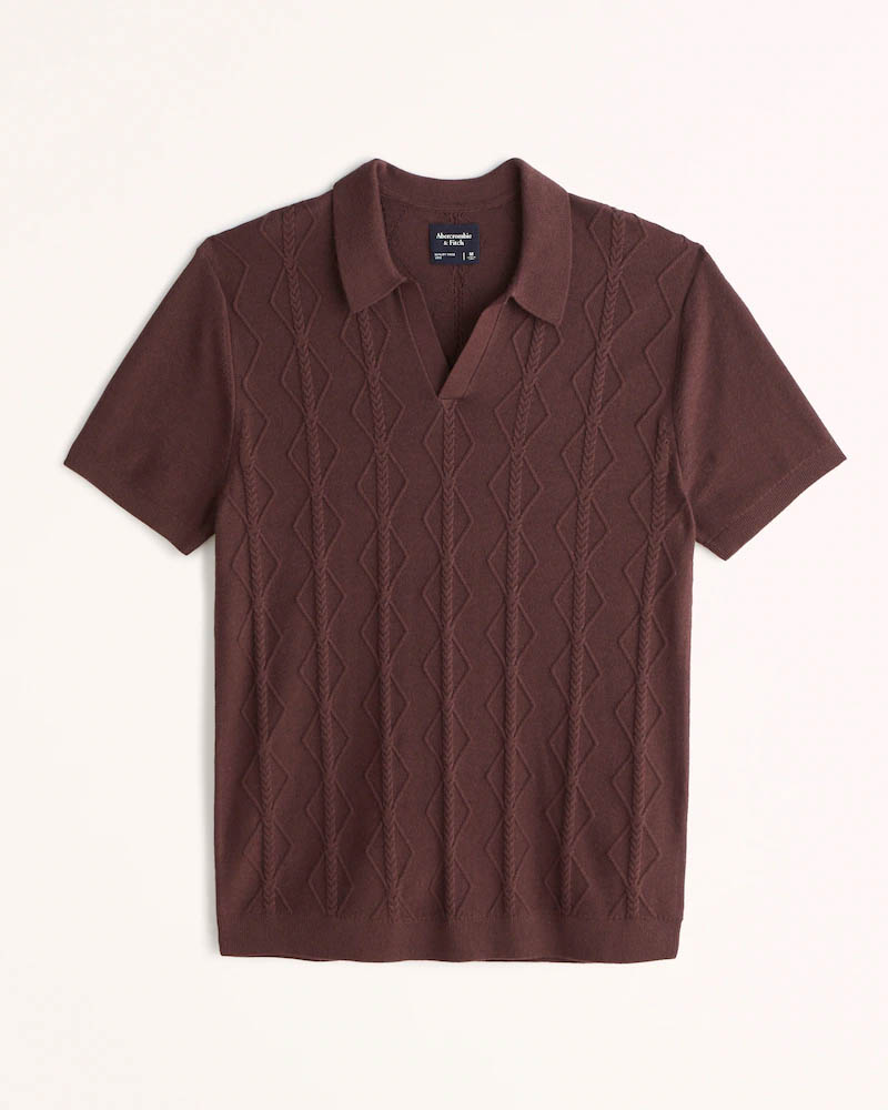 image of dark brown knitted sweater polo