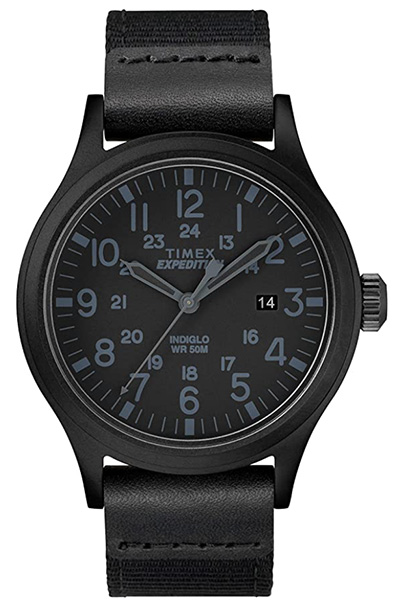 image of a black timex expedition scout watch