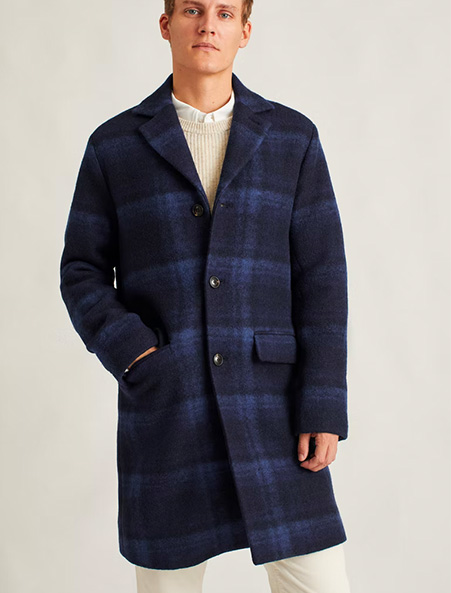 image of a dark blue check wool topcoat