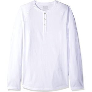 image of a white long sleeve henley shirt