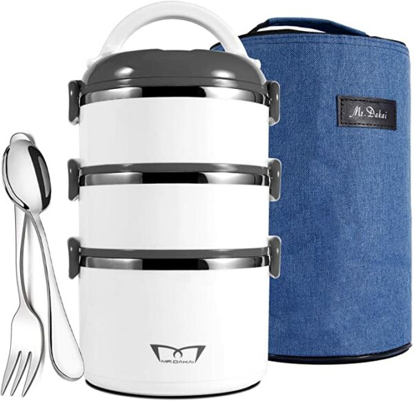 image of a bento box style lunch box with insulated carry case