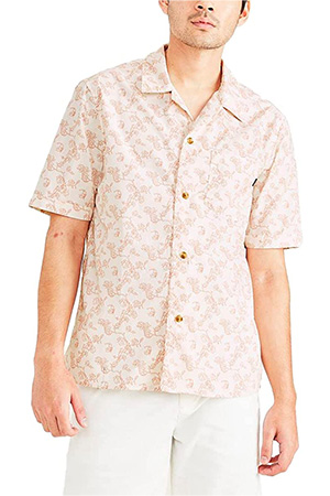 image of a printed short sleeve button down shirt