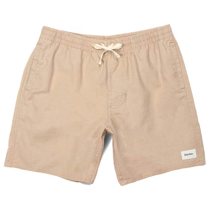 image of sand colored linen shorts