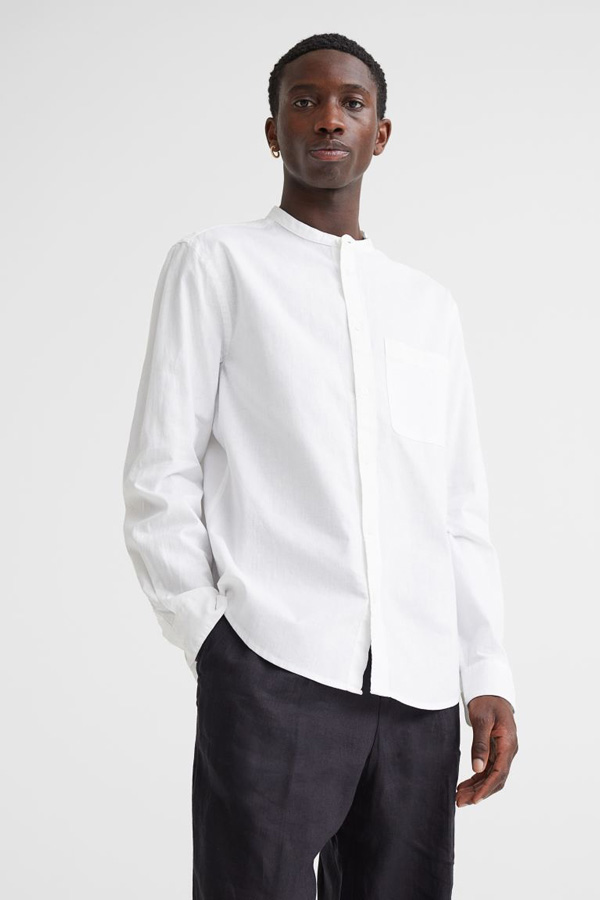 H&M Linen blend band collar shirt