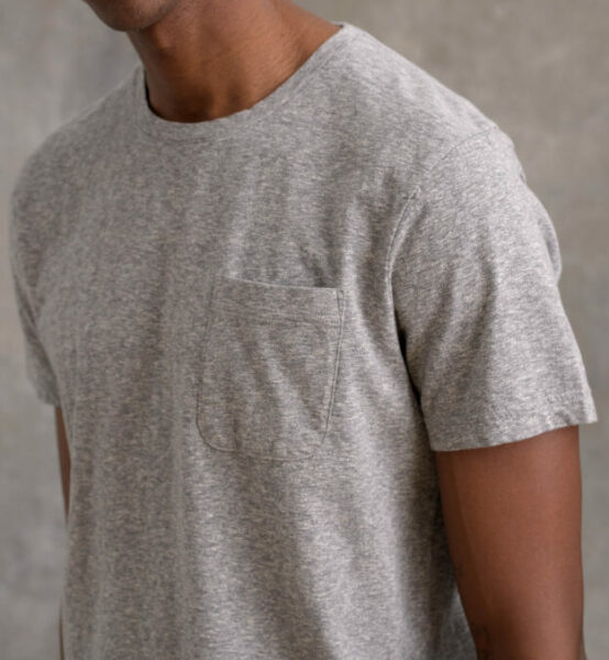 image of a person wearing a gray short sleeve pocket shirt