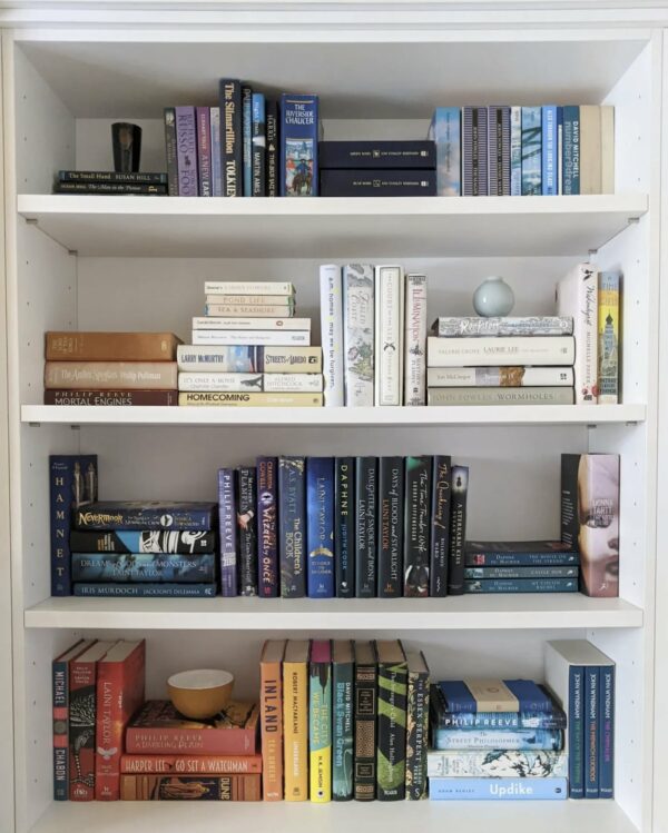image of a styled organized bookshelf