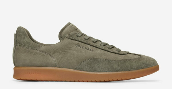 image of a low top green nubuck gum sole shoe