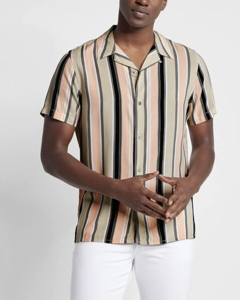 image of a man wearing a short sleeve striped shirt
