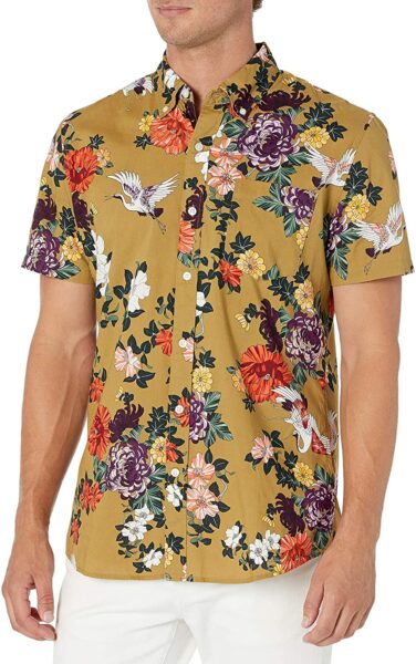 image of a person wearing a multi color floral print shirt