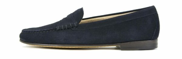 image of blue suede penny loafer shoe