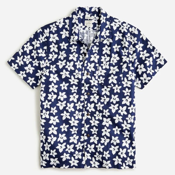 image of a blue floral printed short sleeve shirt