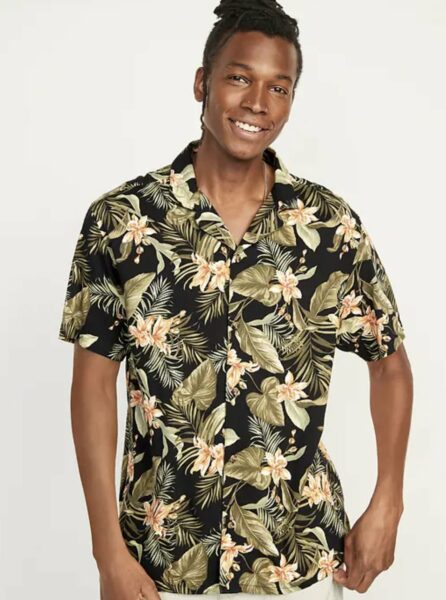 image of a man wearing a floral printed short sleeve shirt