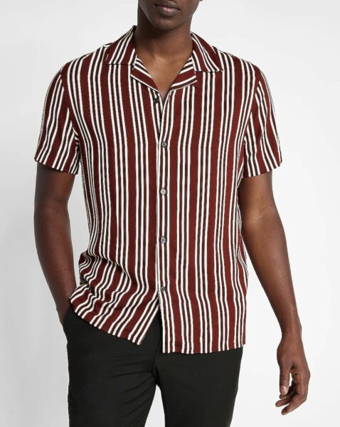 image of a man wearing a red and white striped short sleeve shirt
