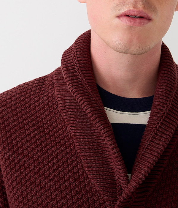 image of a red shawl collar sweater