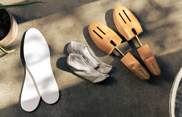 insoles, no show socks, and wooden shoe trees