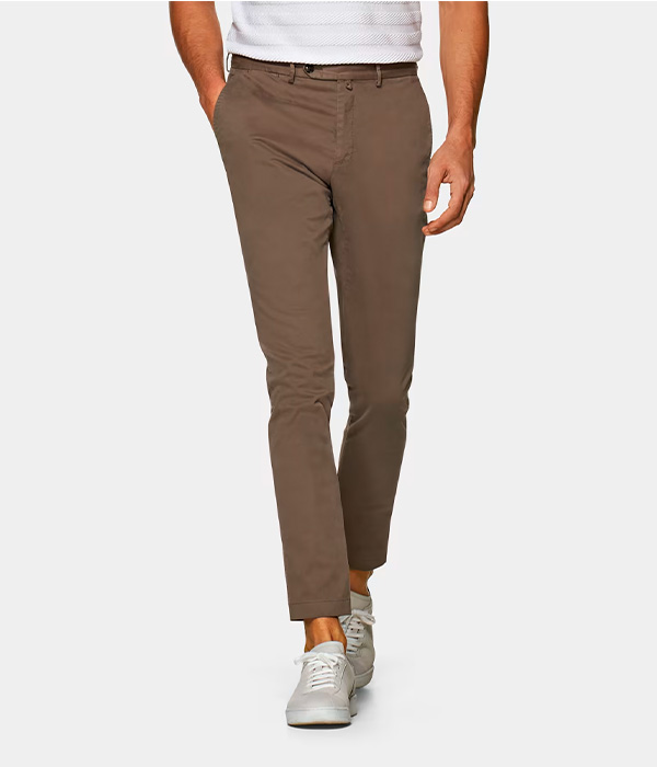 image of taupe brown slim fit pants