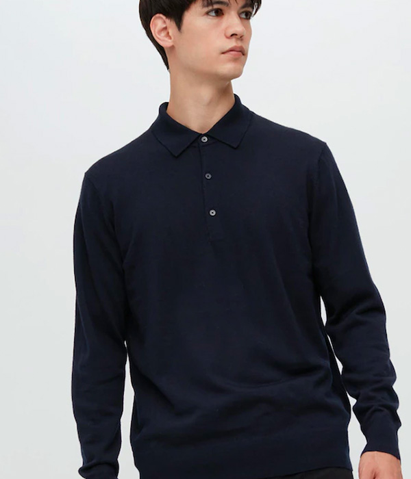 image of a long sleeve black polo shirt