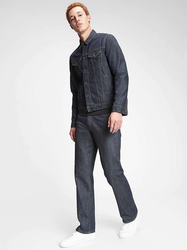 image of a man wearing a denim jacket and denim jeans