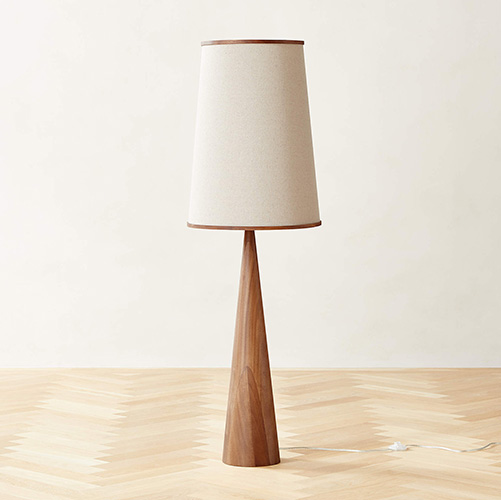 walnut wood and linen floor lamp