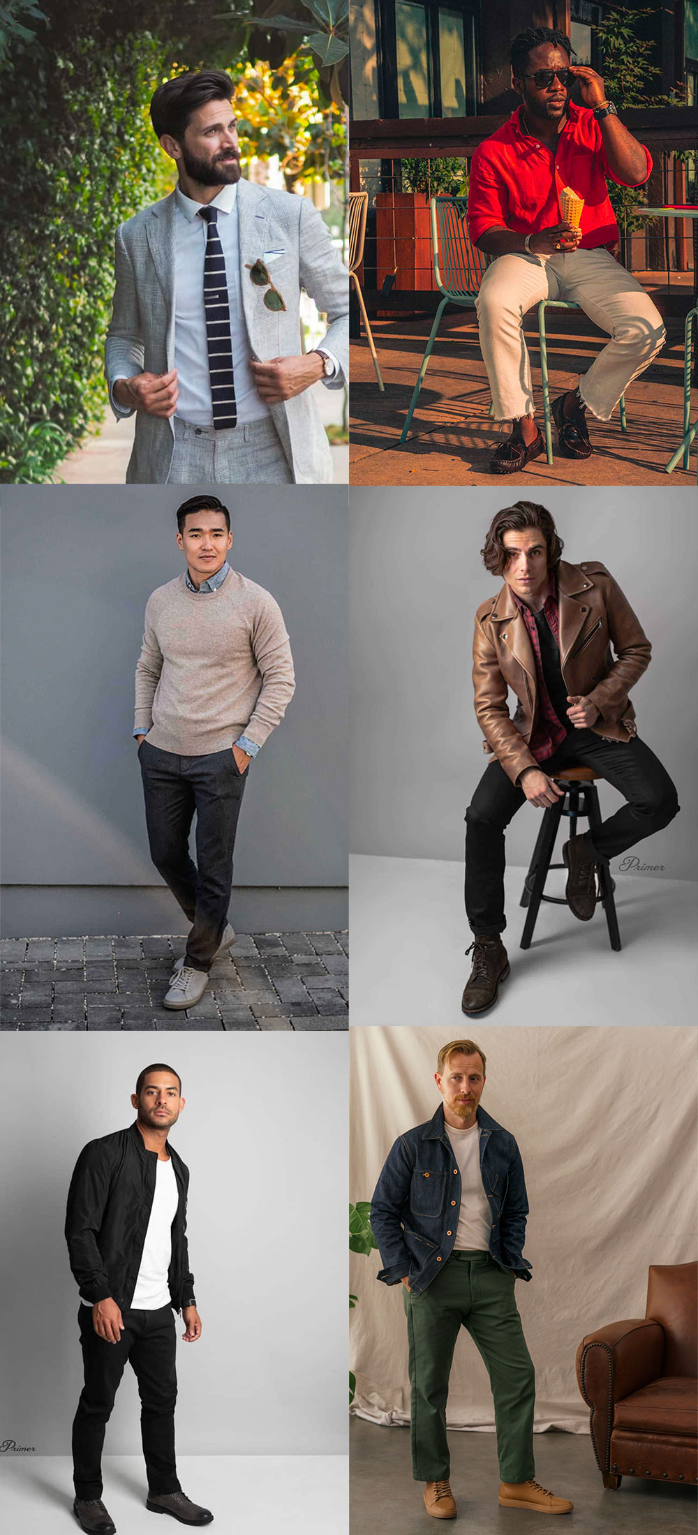 different men's style aesthetics across 9 outfits