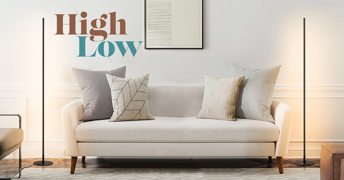 a couch with stick lighting on either side and text that says High Low