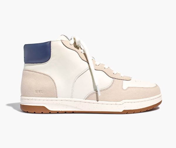 image of a leather and suede high top sneaker shoe