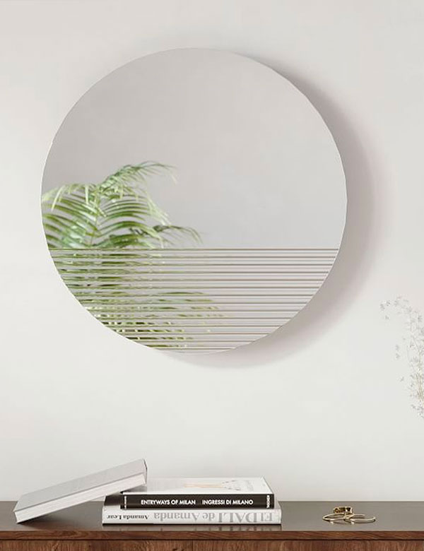 image of rounded wall mirror with ridge design
