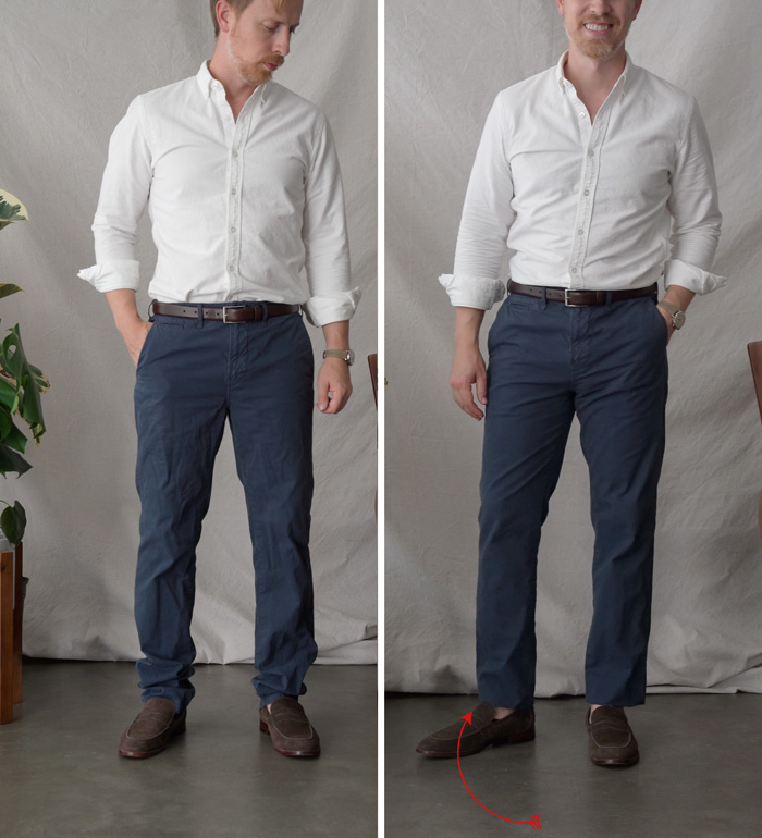 before and after shortening a pants hem with permanent fabric tape
