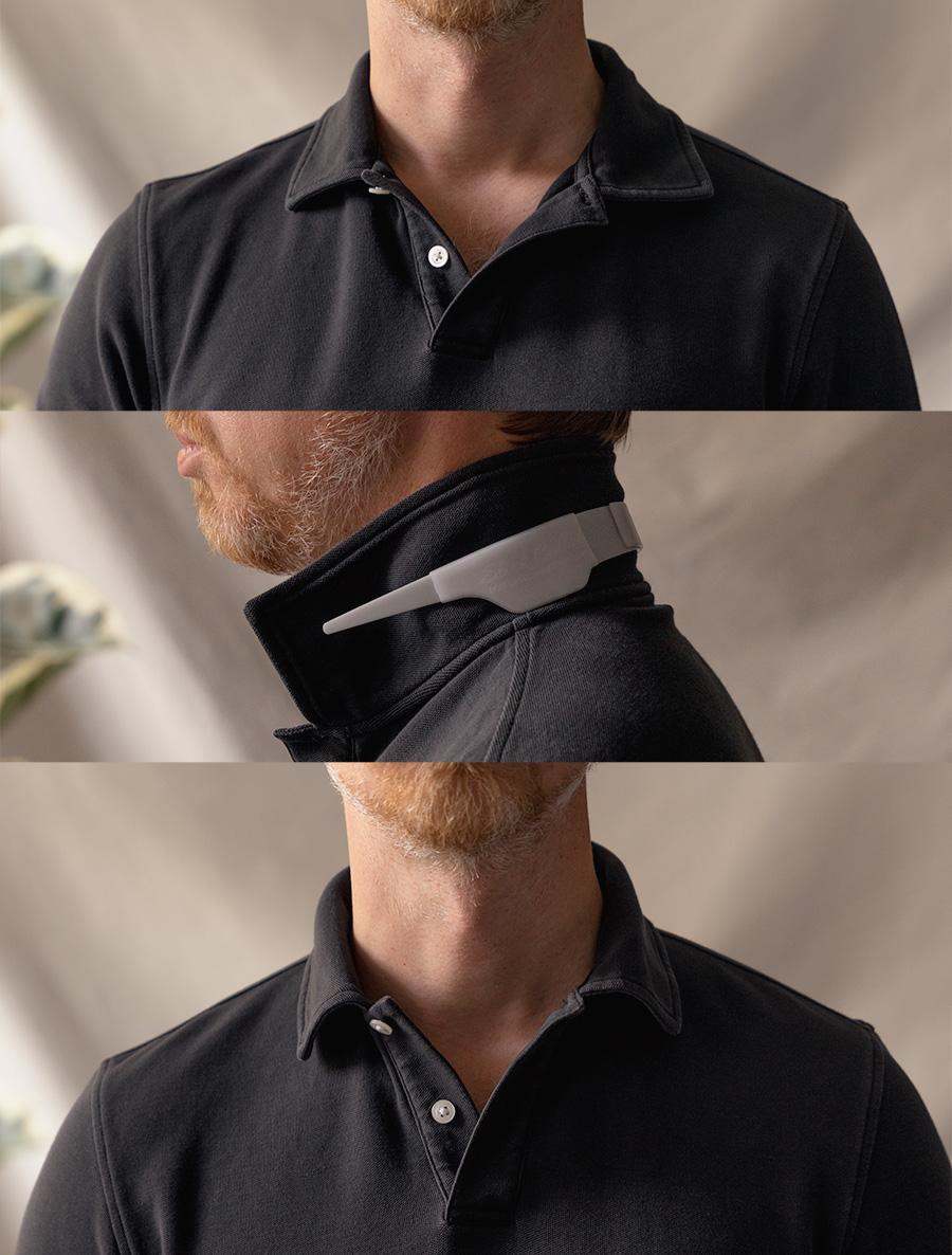 droopy polo collar with and without slick collar