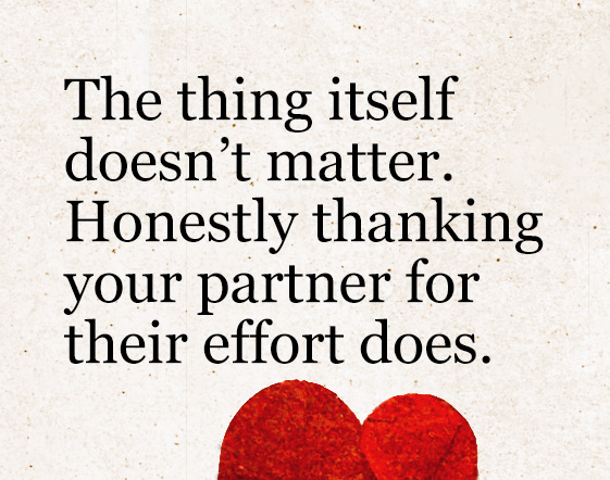 graphic that reads "The thing itself doesn't matter.  Honestly thanking your partner for their effort does."