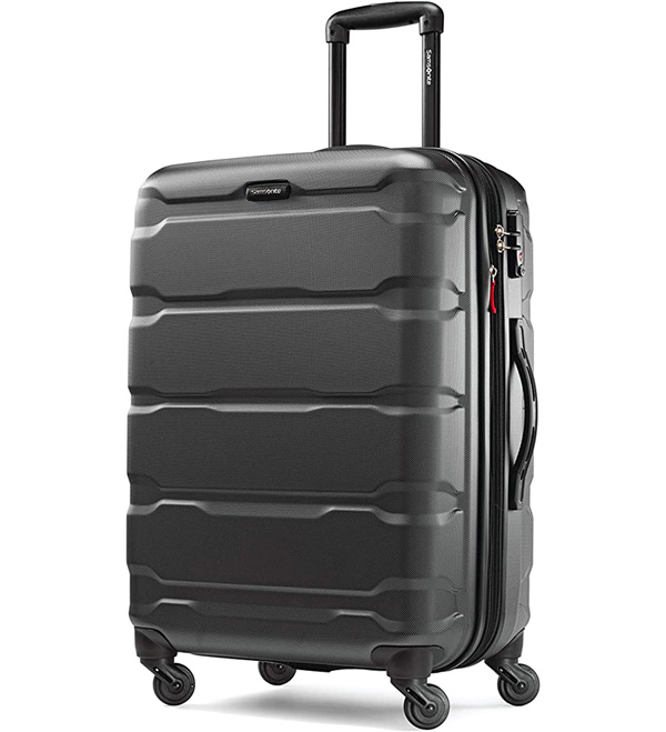 Samsonite Omni PC Hardside Expandable Luggage with Spinner Wheels, Black, Checked-Medium 24-Inch