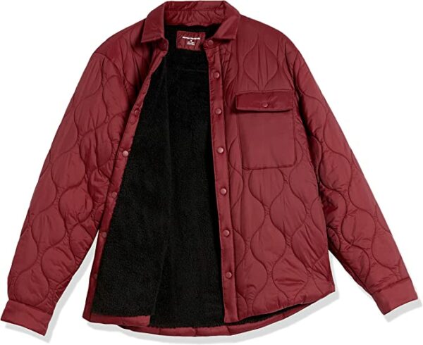 dark red long sleeved sherpa lined jacket