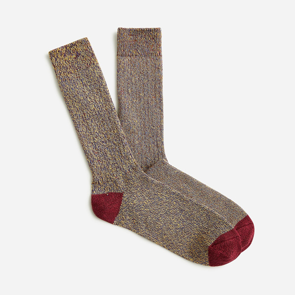 brown marled socks with red accents