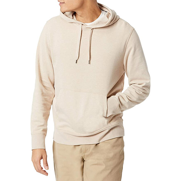 a man wearing a long sleeve pullover hoodie sweat shirt