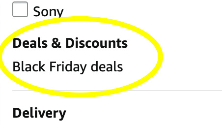 Black Friday deals sidebar link on Amazon