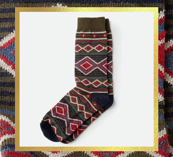 a multi colored southwest pattern crew sock