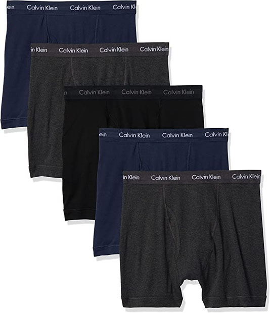 a five pack of assorted colors boxer briefs