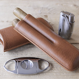 leather two cigar holder travel case