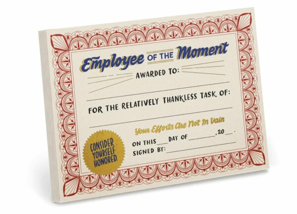 employee of the moment certificate pad