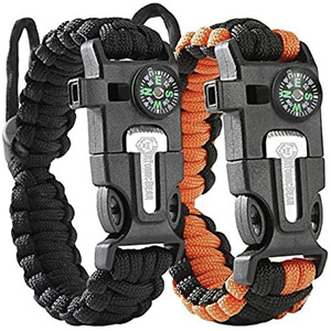 a set of two paracord survival outdoor bracelets
