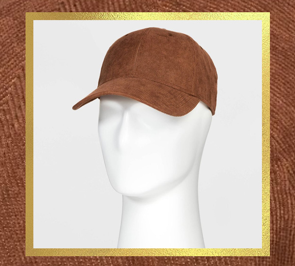 a brown corduroy baseball cap hat