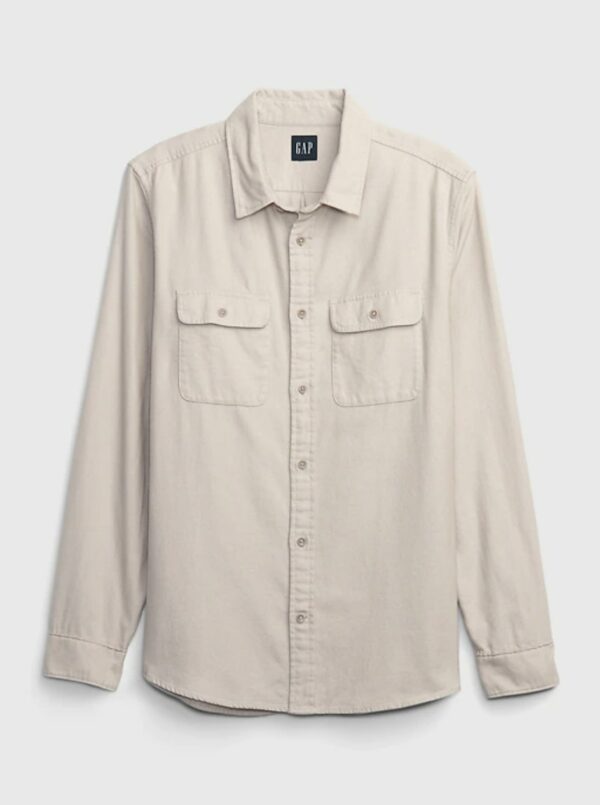 a button front long sleeve chamois shirt