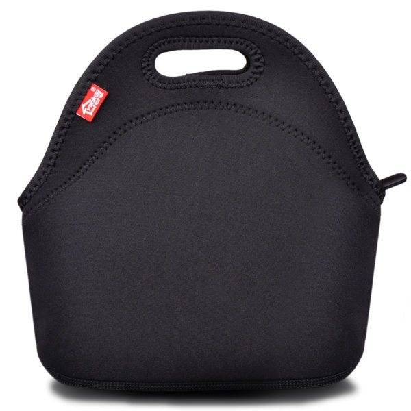 a black neoprene thermal lunch bag
