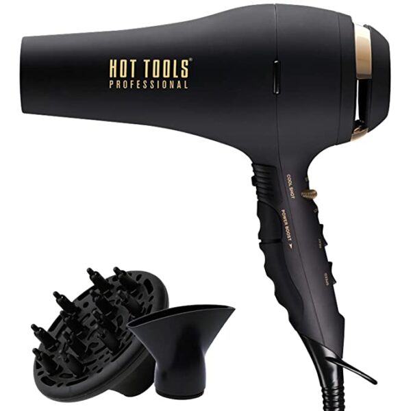 a black and gold turbo ceramic ion blow dryer hair tool