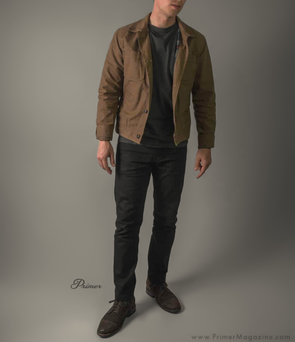 black jeans and brown boots with a trucker jacket outfit