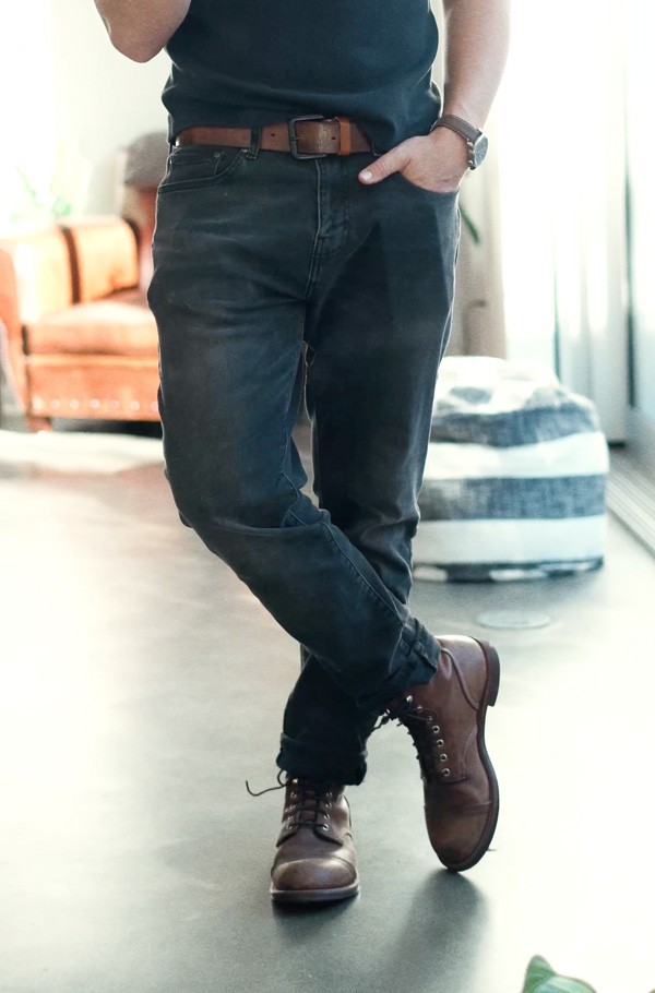 ankle boots, black pants, denim jacket, gray tee, casual basics