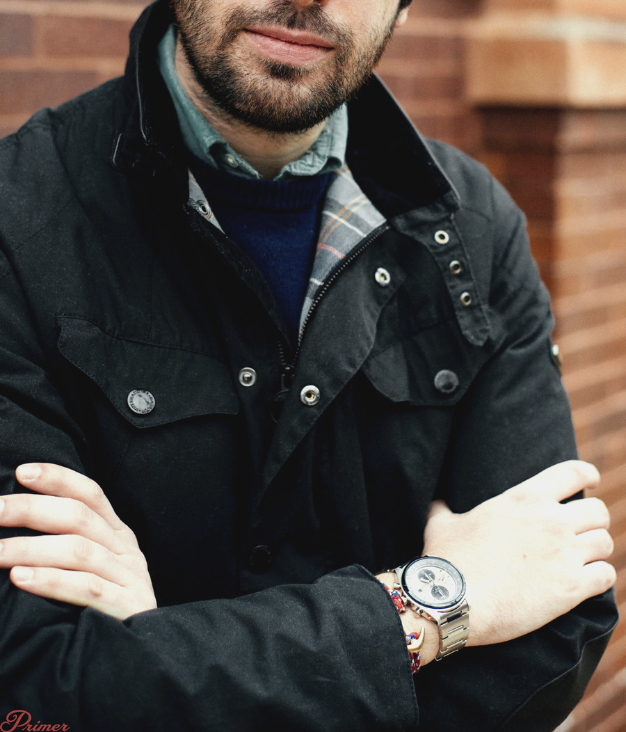 close up of waxed canvas jacket