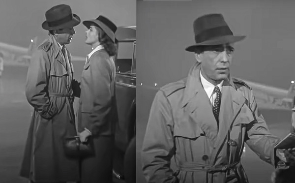 humphrey bogart wearing a trench coat in Casablanca