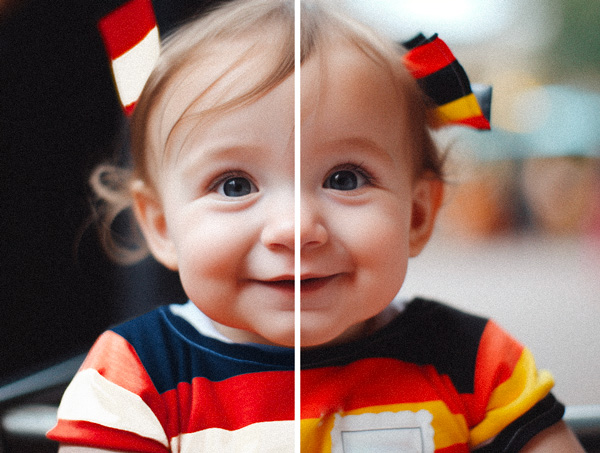 photo split screen of a baby wearing american and german colors